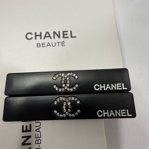 CHANEL Black Hair Clips with Crystal Accents